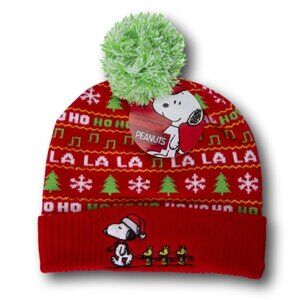 Peanuts Snoopy and Woodstock Knit Hat Beanie Christmas Holiday Unisex Red